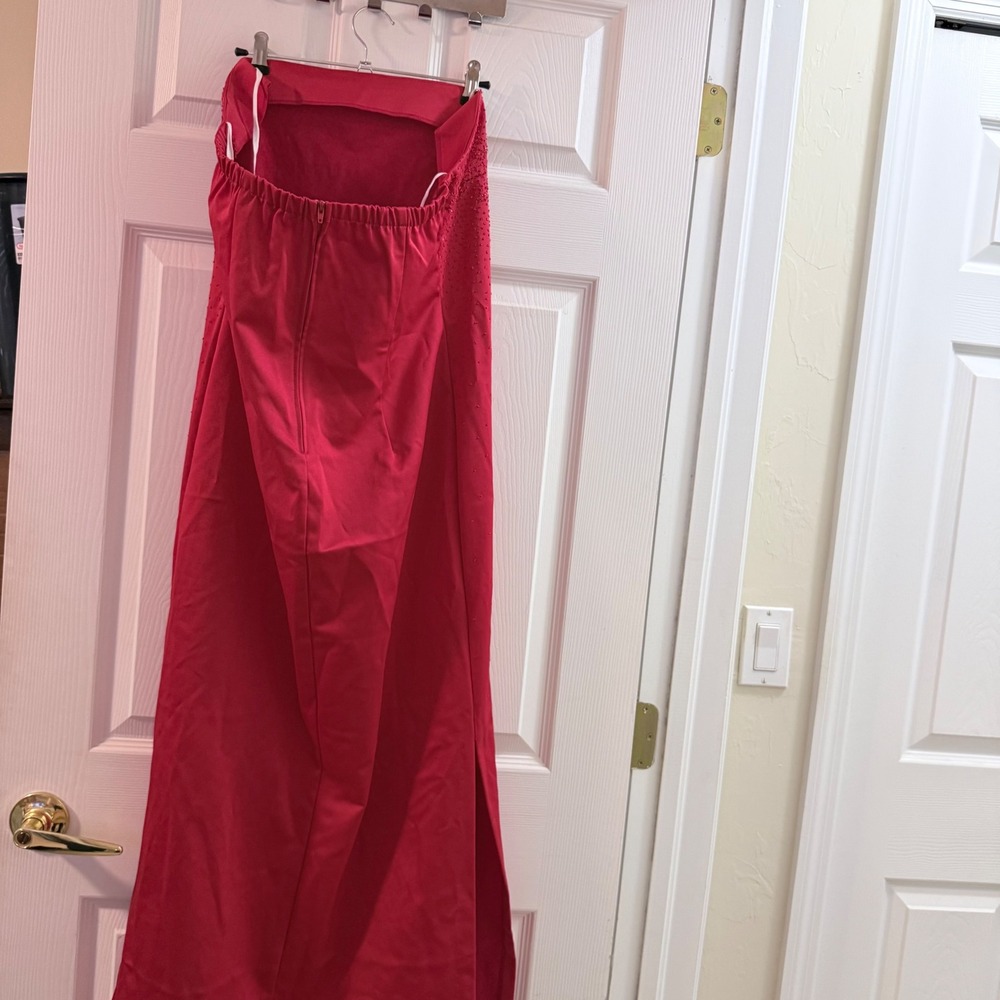 Vintage Sally USA Red Rhinestone Strapless Evening Gown Formal Dress Made USA - Picture 3 of 16